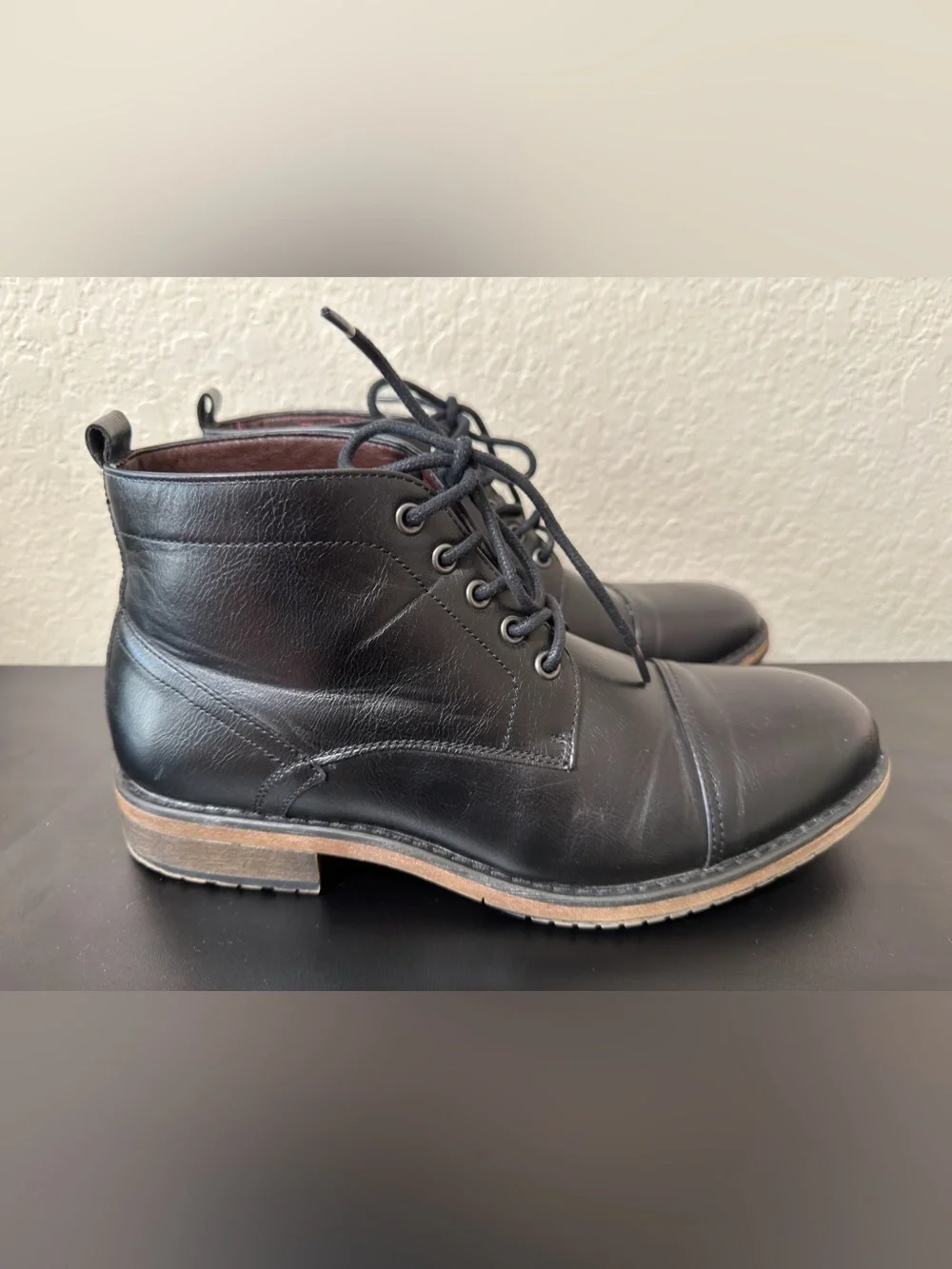 Perry Ellis Portafolio Boots Black Faux Leather Men's MANNING II Lace-Up SZ 9